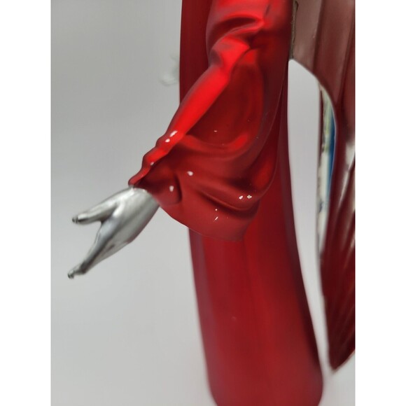 Lot Of 2 Plastic Silver Tone Angel Figurines Red & Blue Table Decorations 12" - Picture 9 of 13